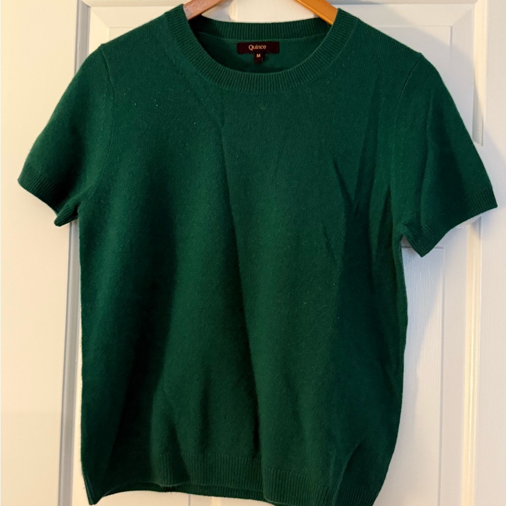 Quince emerald green short sleeve sweater size M